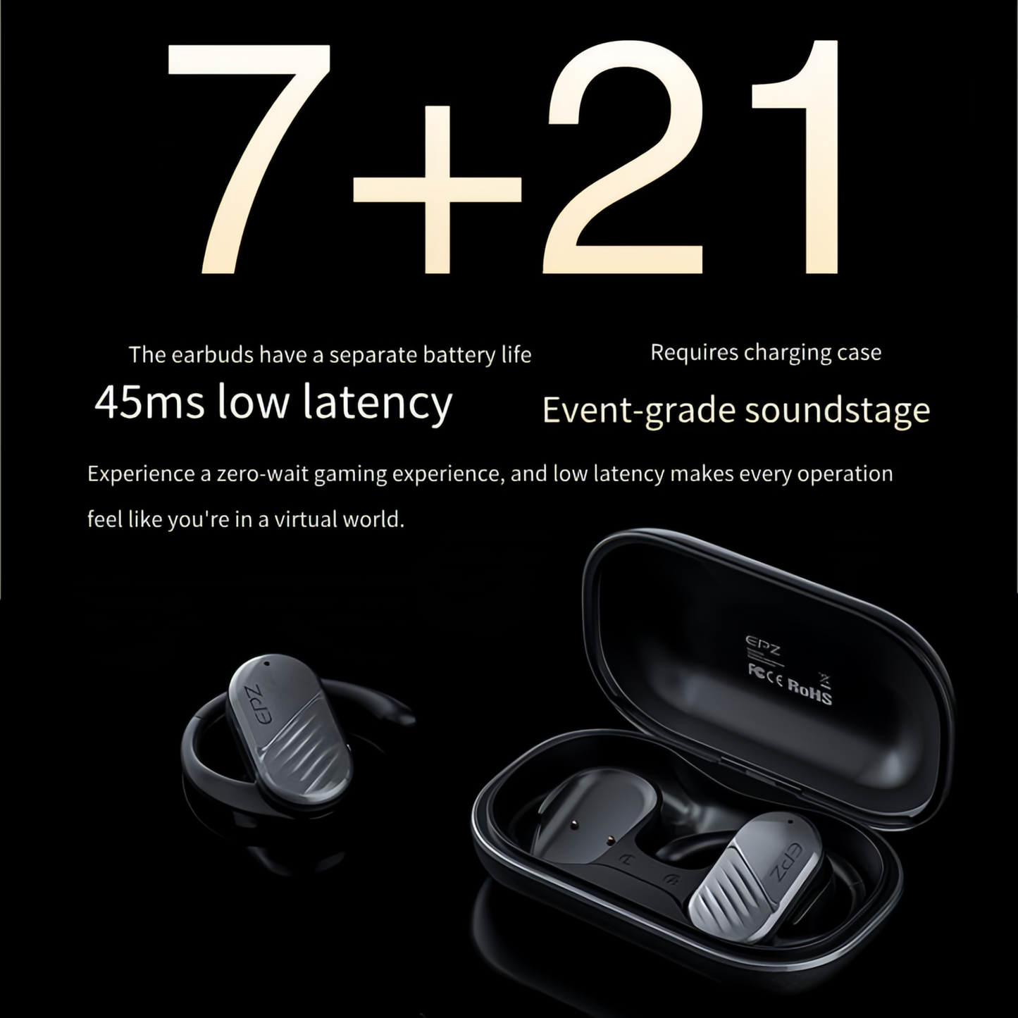 Wireless Earbuds, Bluetooth Headset with Microphone , IPX7 Waterproof, Epz Bone Conduction Headphones for Sports and Work