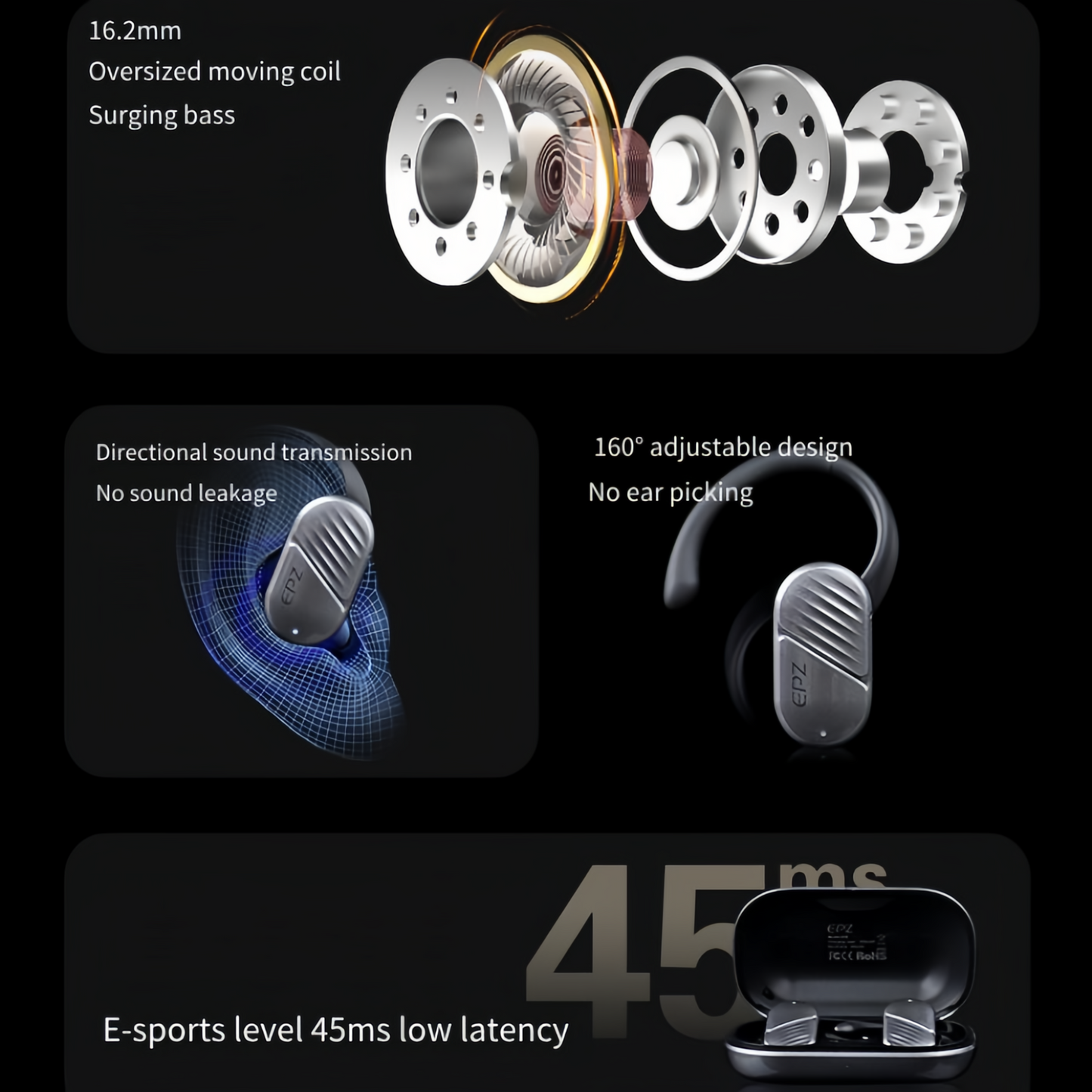 Wireless Earbuds, Bluetooth Headset with Microphone , IPX7 Waterproof, Epz Bone Conduction Headphones for Sports and Work