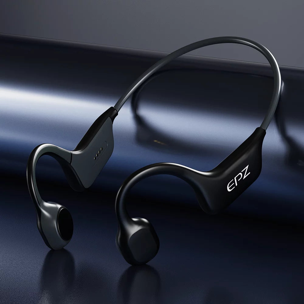 EPZ Sports Headphones Bone Conduction headset Built-in 32G Memory- Bluetooth Open IPX7 Waterproof Sports Headphones with Mic,Black