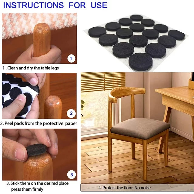 Lekou 1" Felt Furniture Pads 144 Pieces, Round and Square Black Self-Adhesive Anti-Slip Foot pads , Suitable for Various Homes on Wood Floors and Tiles